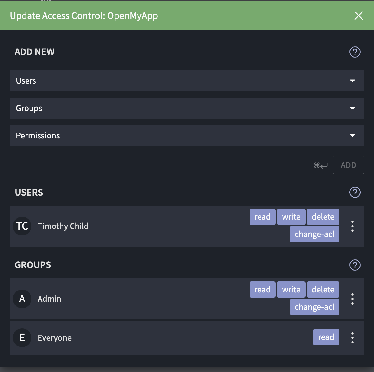 Custom Action ACL Window