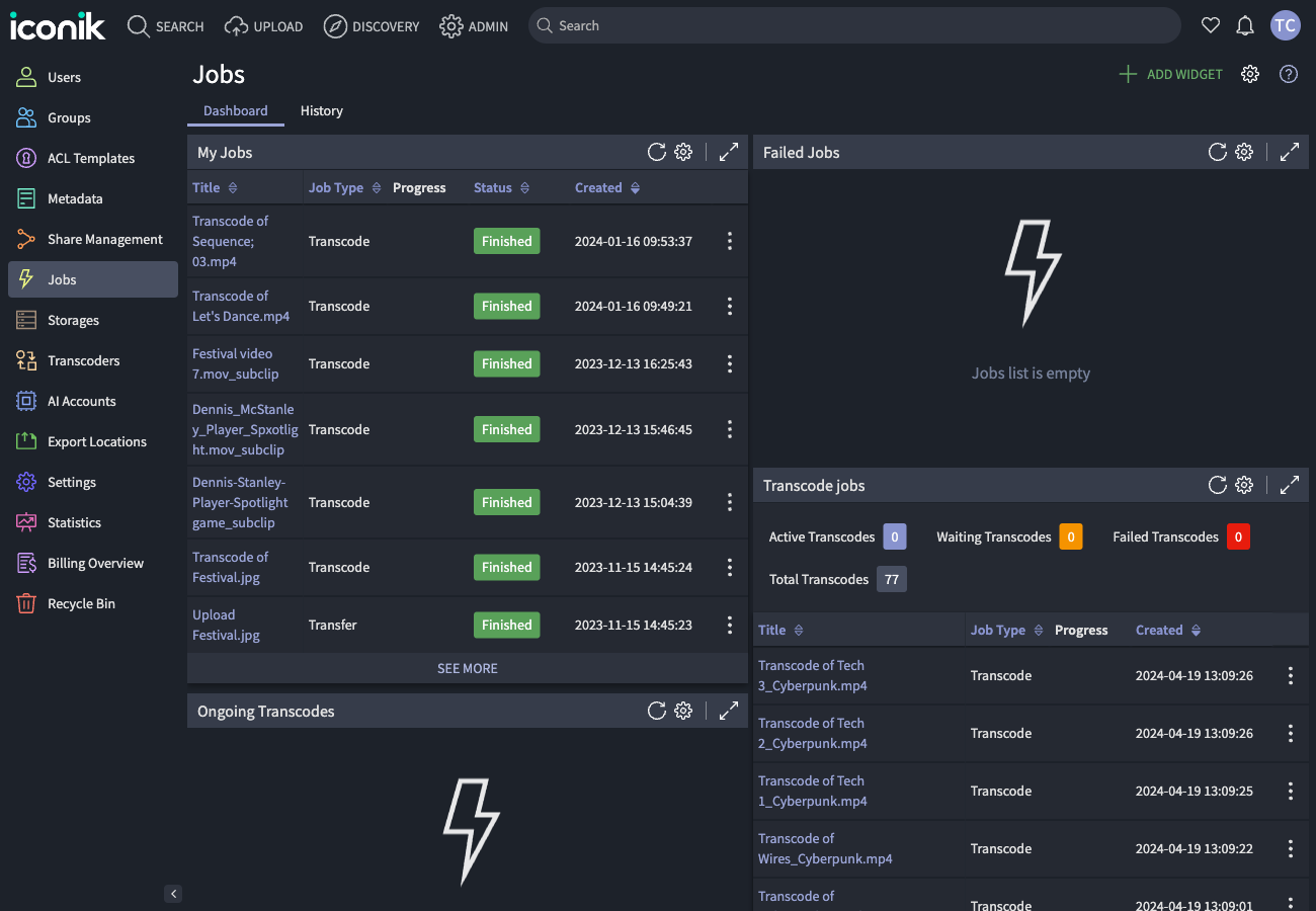 iconik jobs dashboard