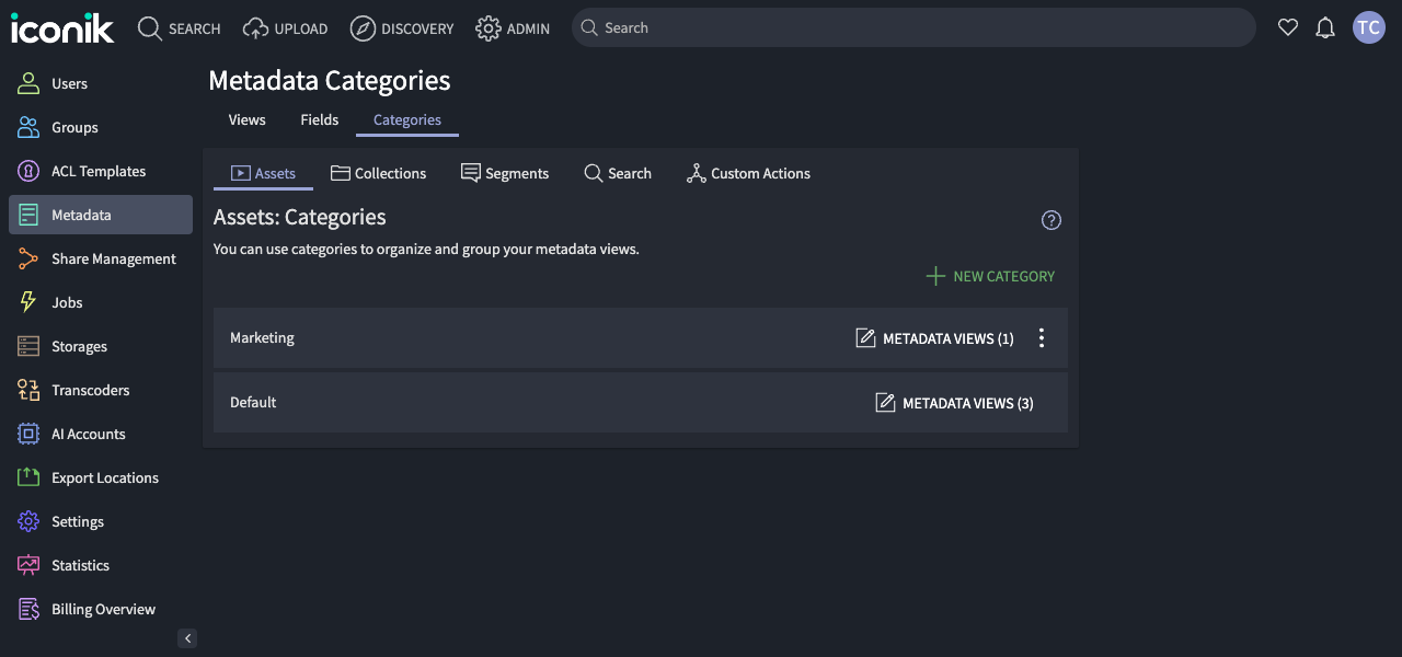 iconik metadata categories