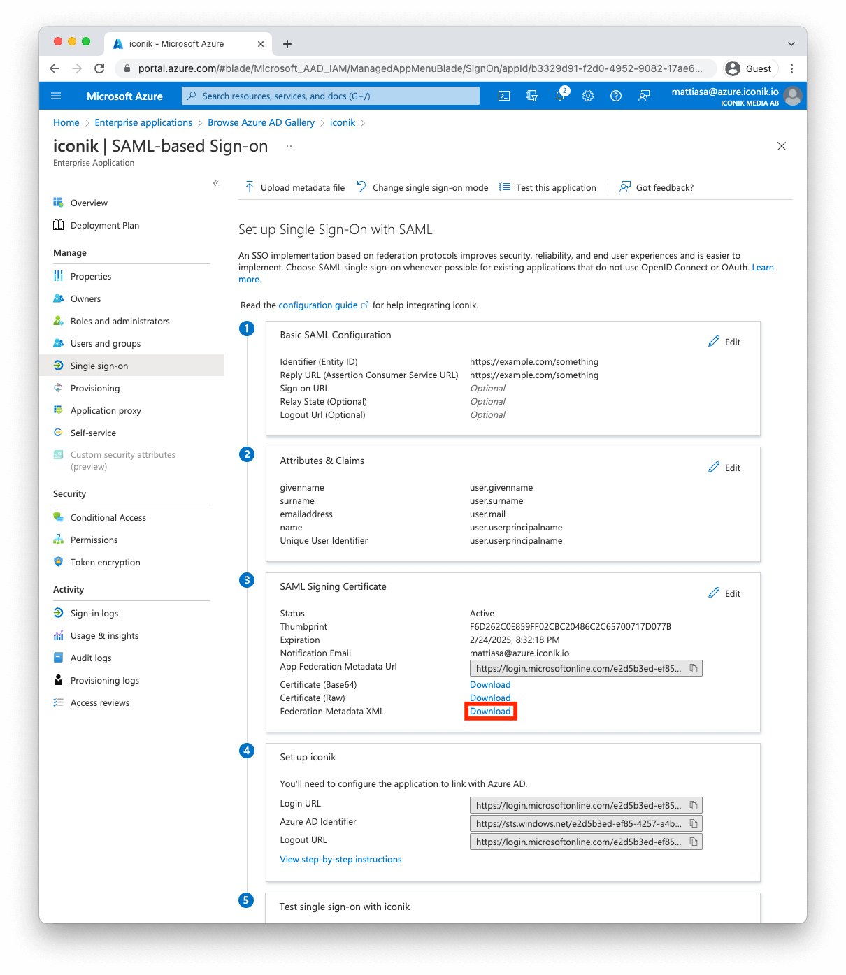 Download Federation Metadata XML