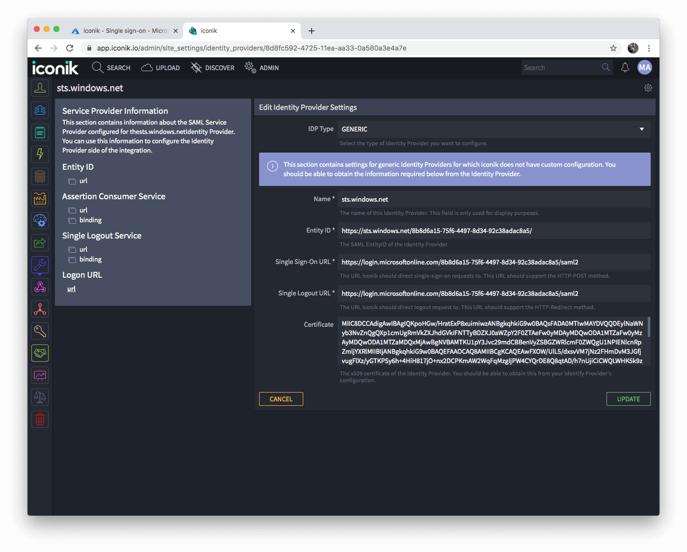 Autoconfigured Identity Provider Settings