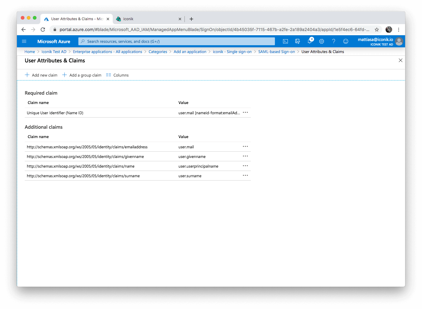 Azure Attributes and Claims
