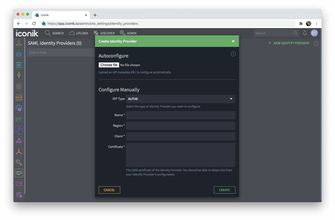 Identity Provider empty form