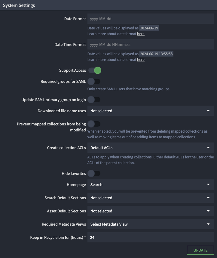 iconik system settings
