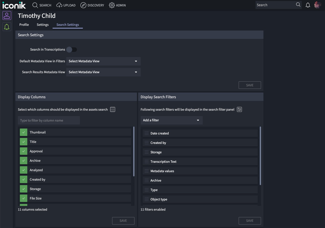 User Search Settings