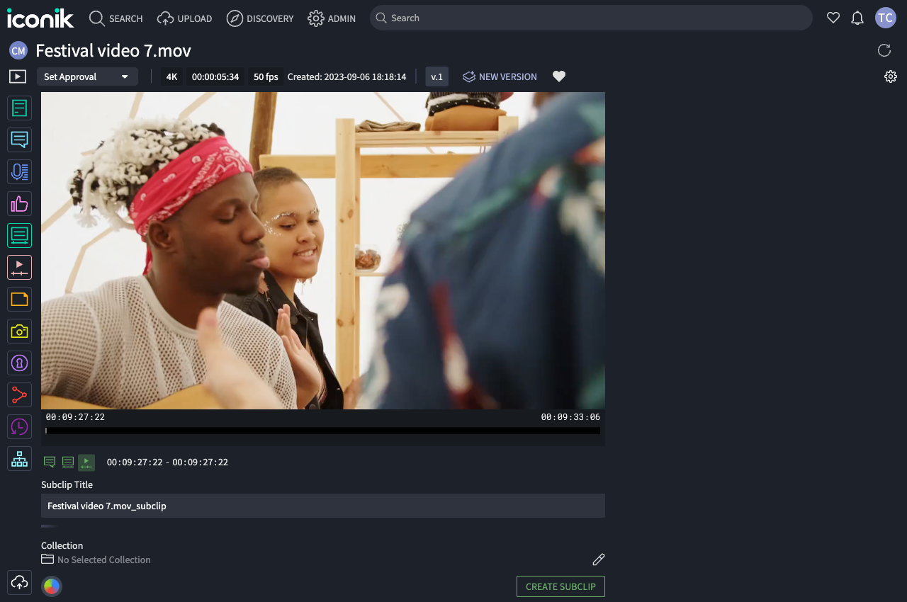 iconik asset subclips