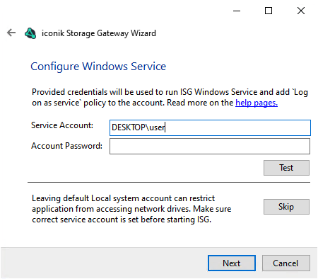 Provide account credentials for user that has read and write access to the network storage